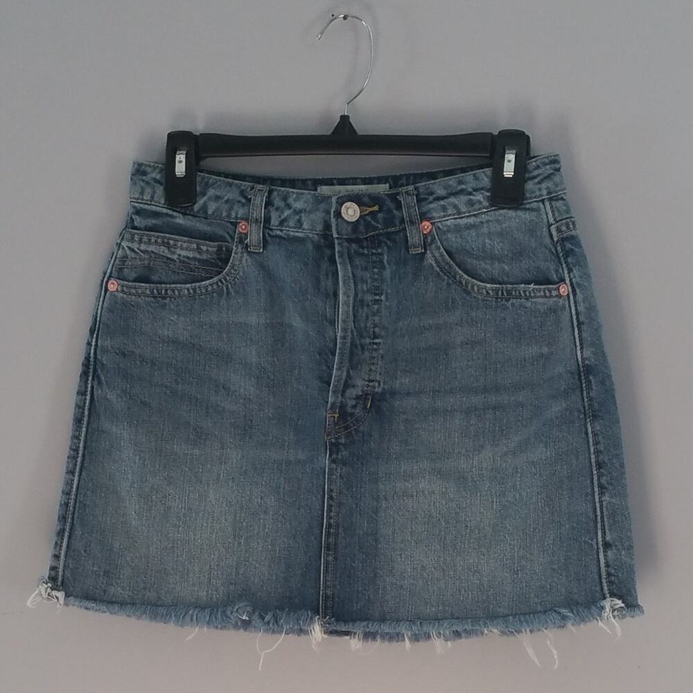 We The Free Blue Mini Button Fly Raw Hem Denim Jean Skirt 27